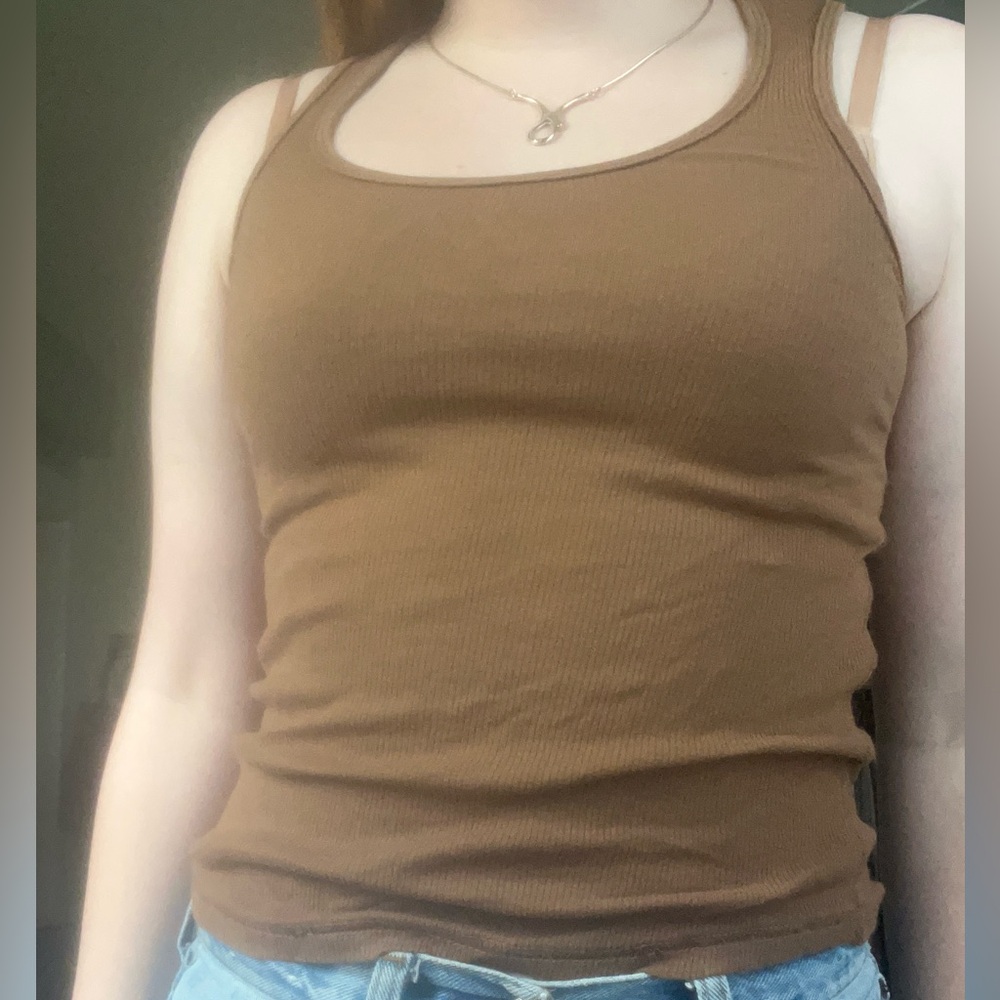 Brown Ribbed Tank Top
